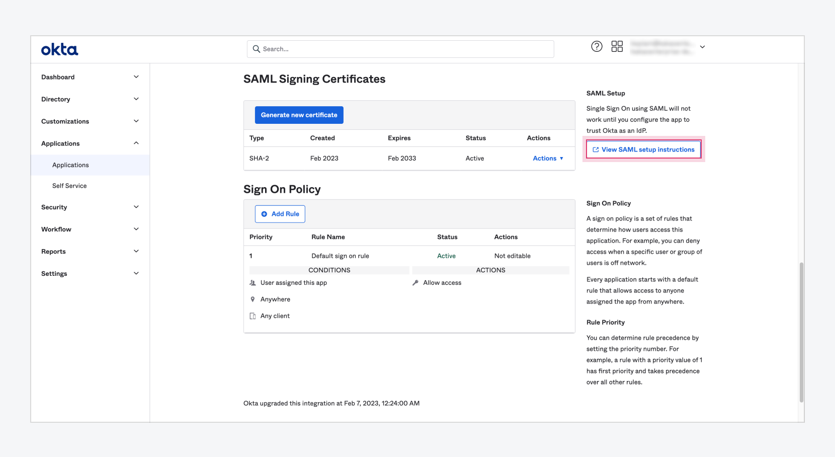 View SAML setup instructions